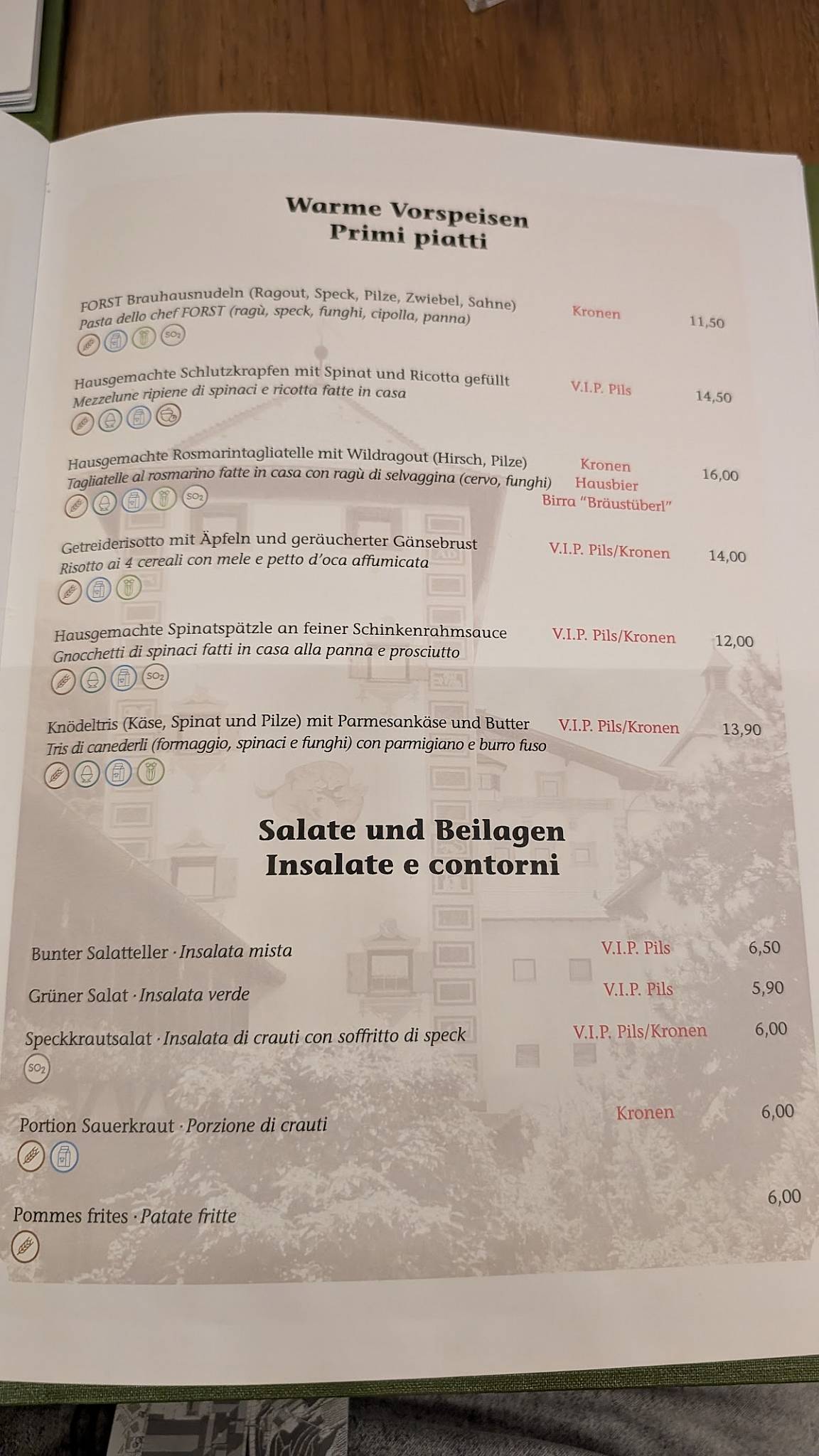 Menu di Bräustüberl FORST 
