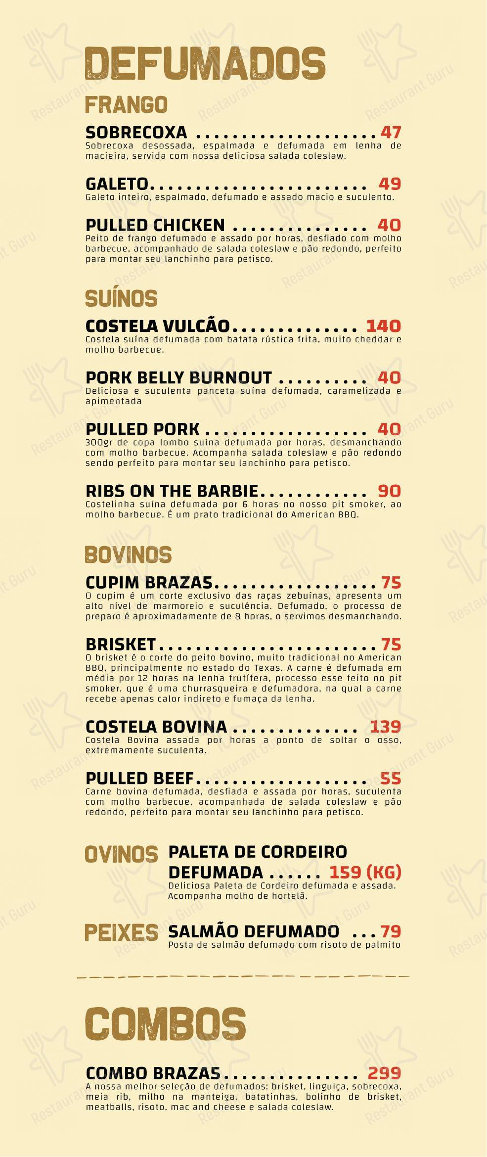 Braza5 em Mogi das Cruzes - Menu