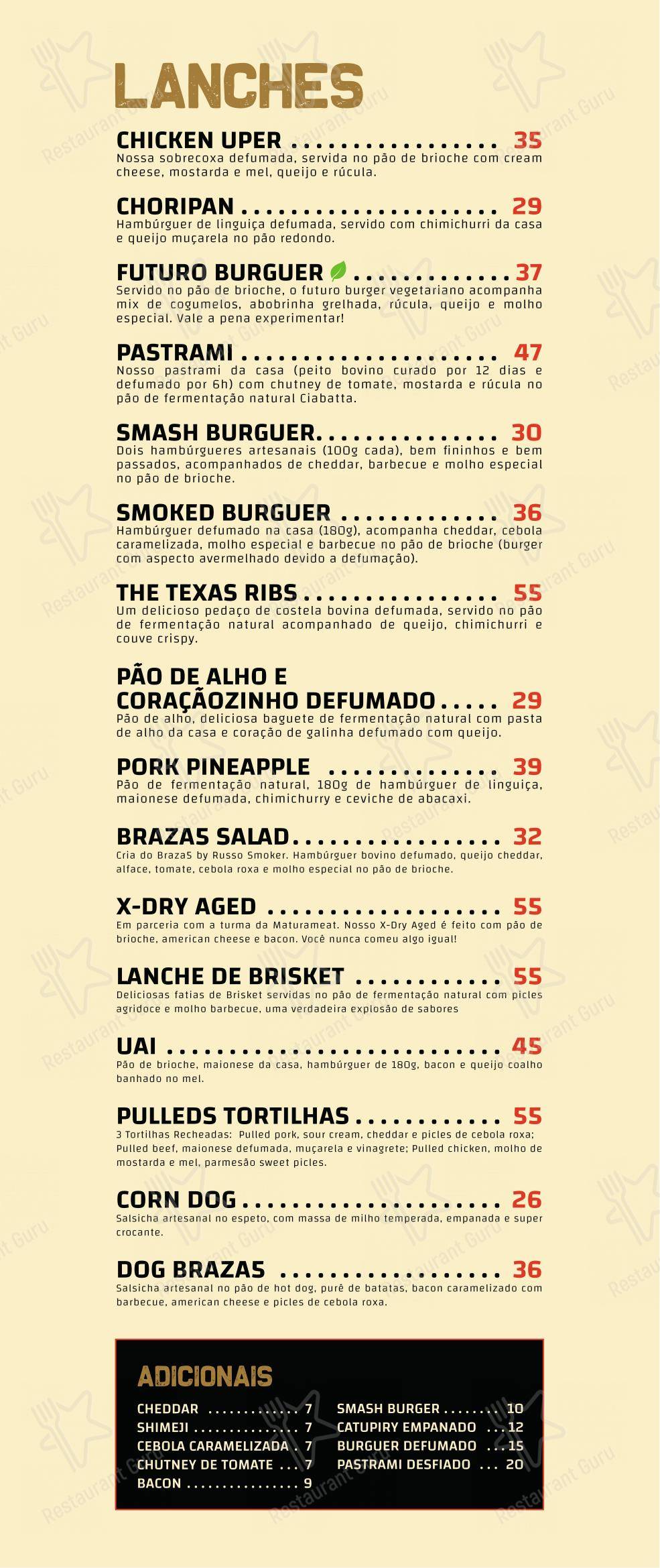 Braza5 em Mogi das Cruzes - Menu