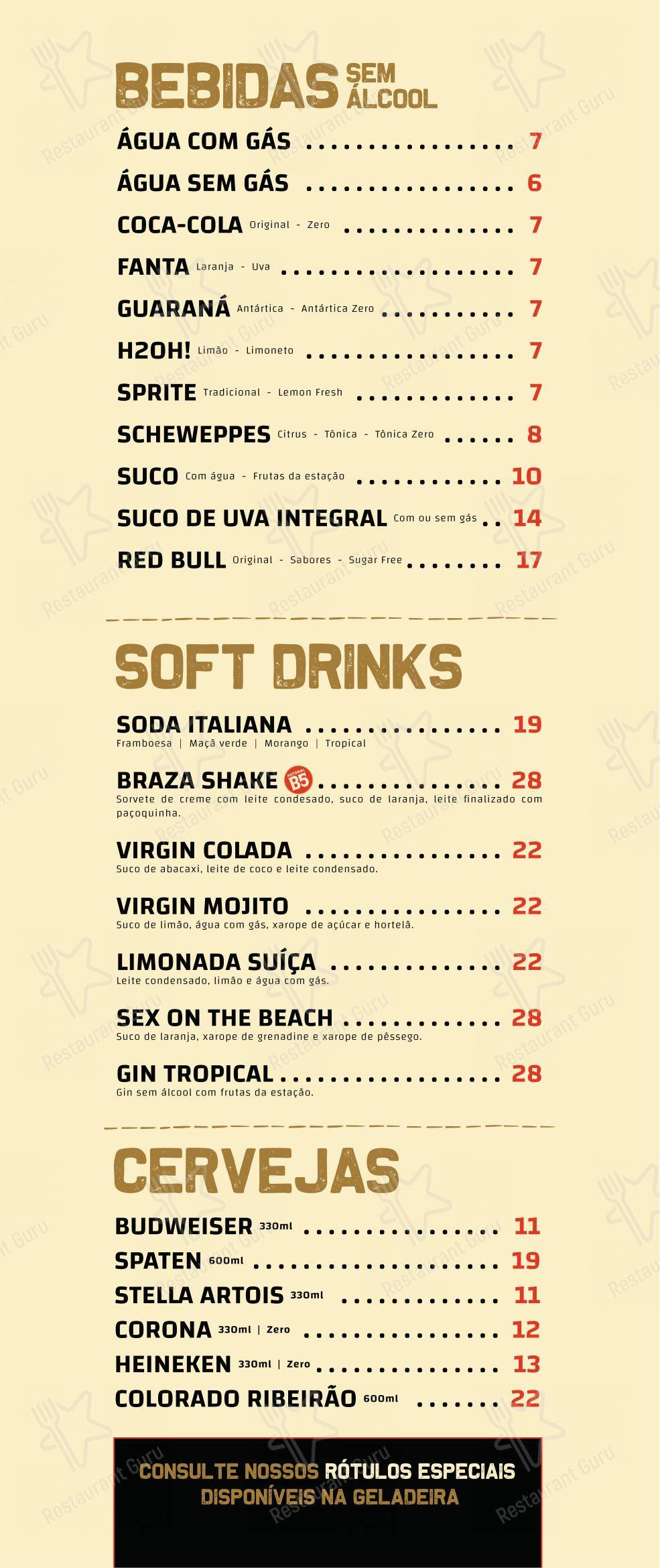 Braza5 em Mogi das Cruzes - Menu