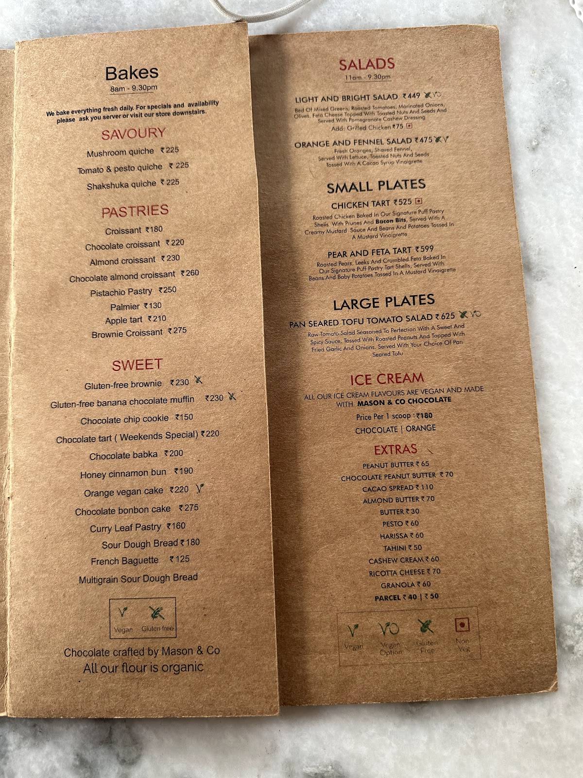 Bread & Chocolate menu