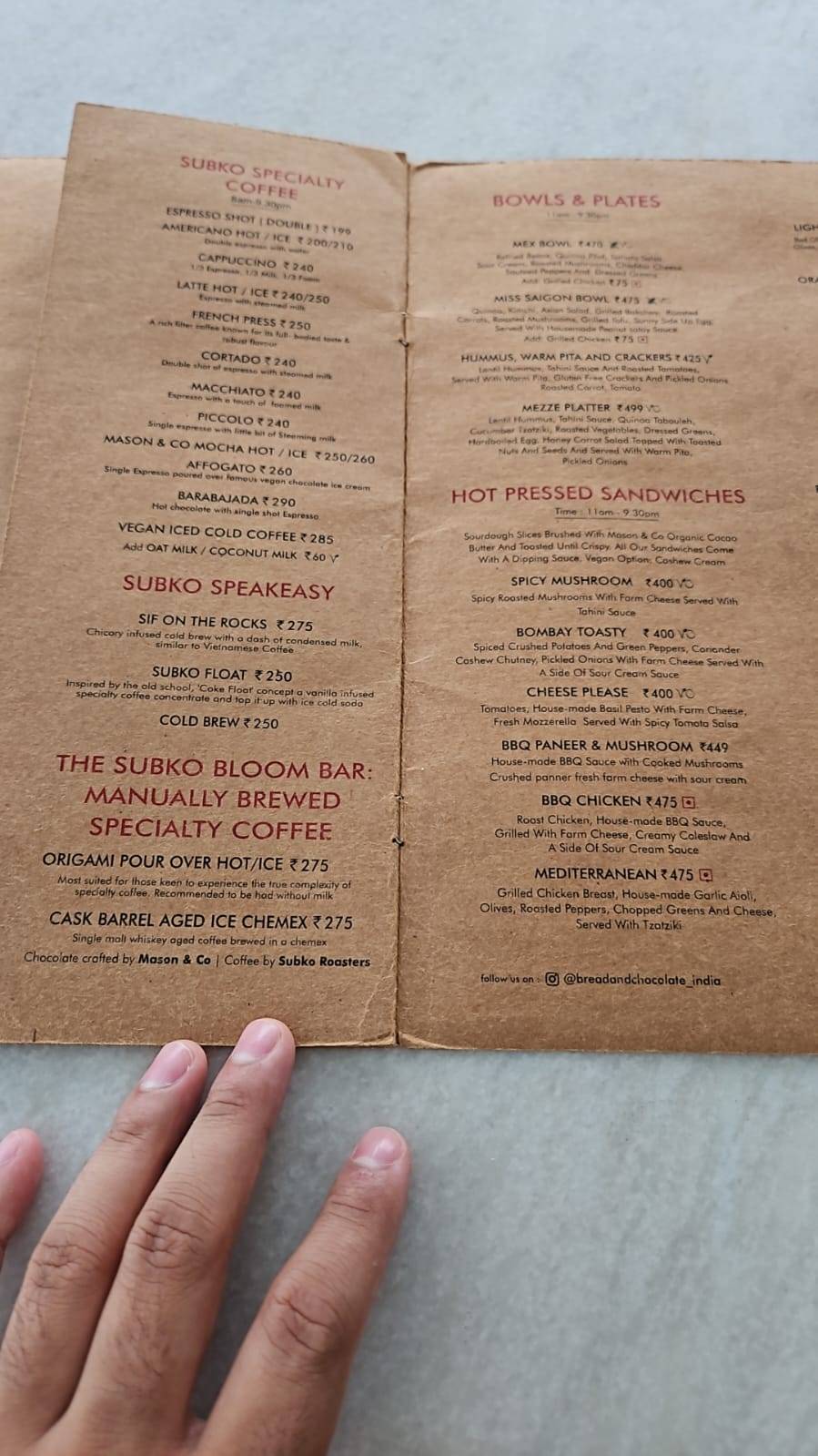 Bread & Chocolate menu