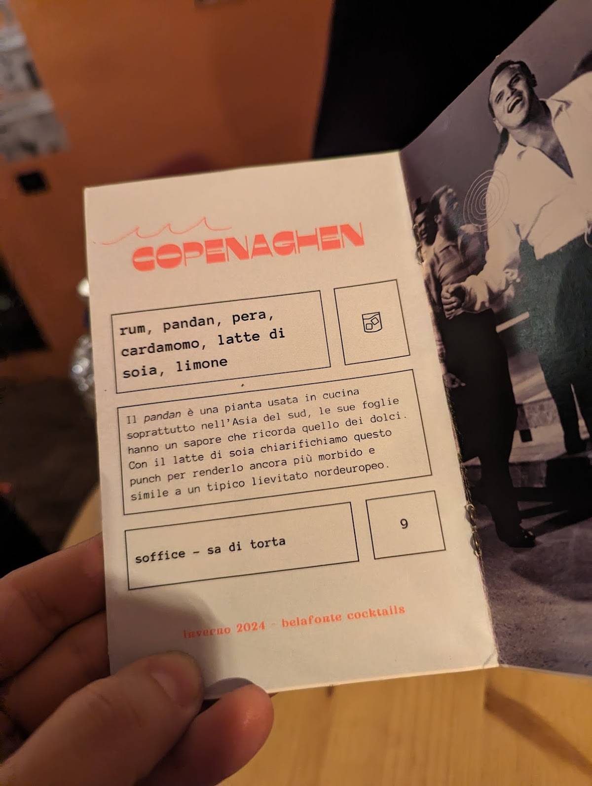 Menu di Belafonte cocktails 