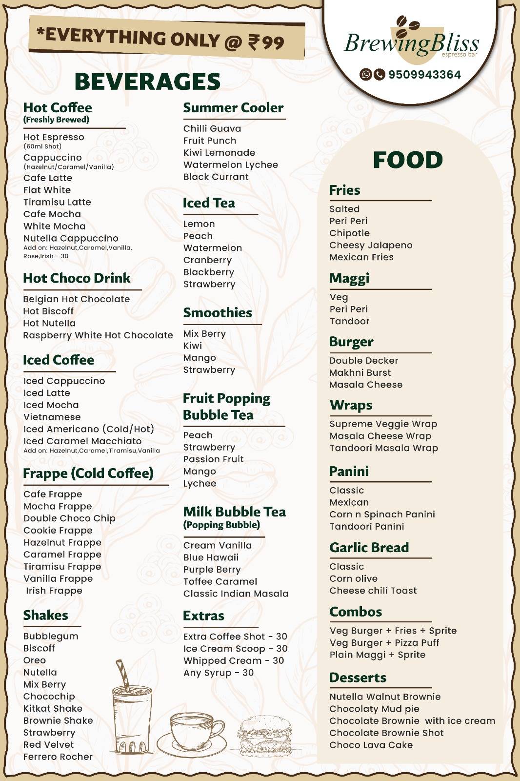 Brewing Bliss Cafe' menu