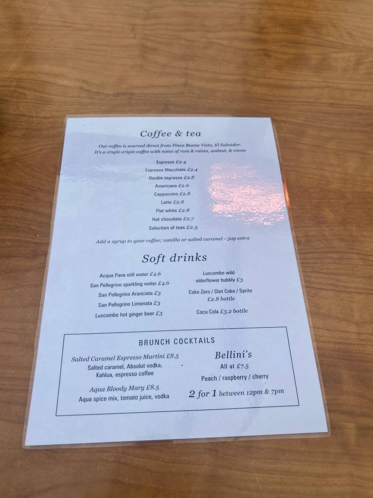 Menu at Aqua Portishead restaurant, Bristol, Martingale Way