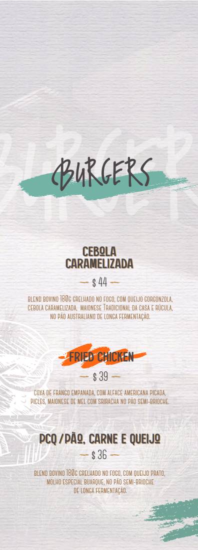 Buarque Burger cardápio