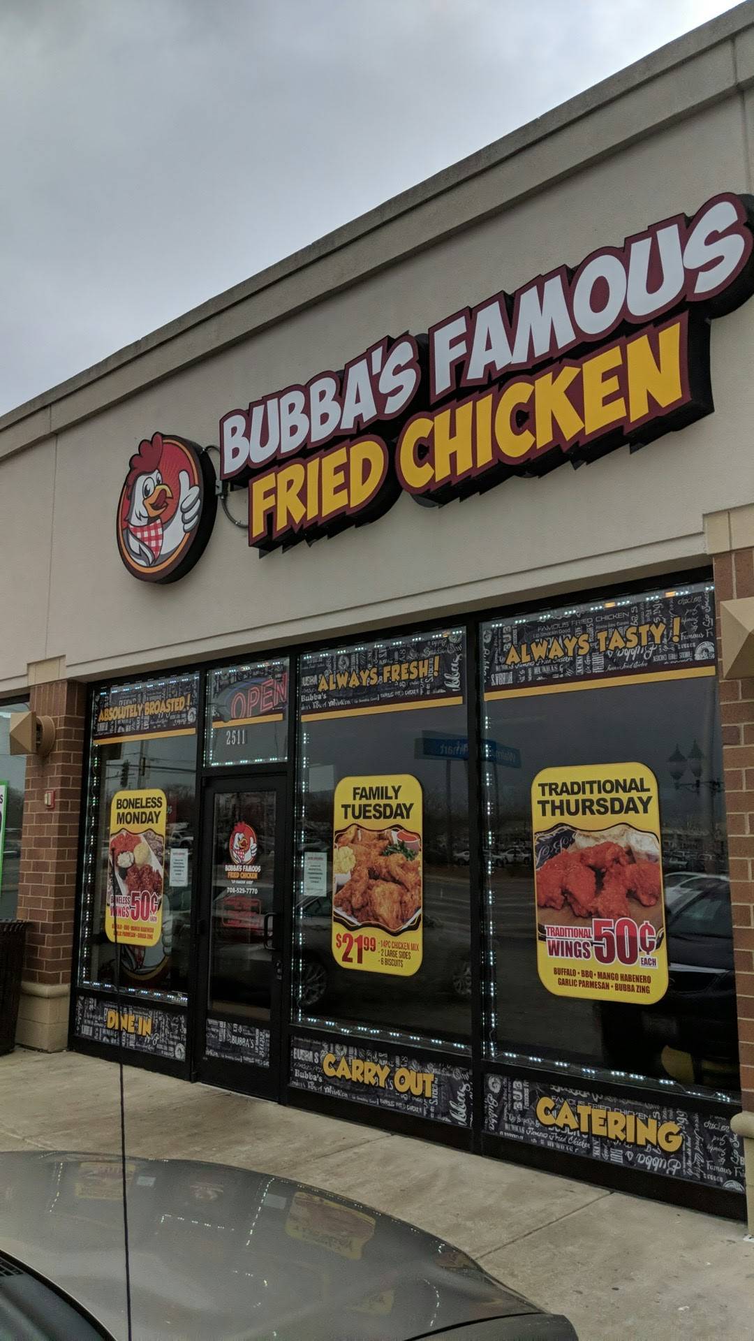 Carta de comida rápida Bubba's Famous Fried Chicken, Evergreen Park