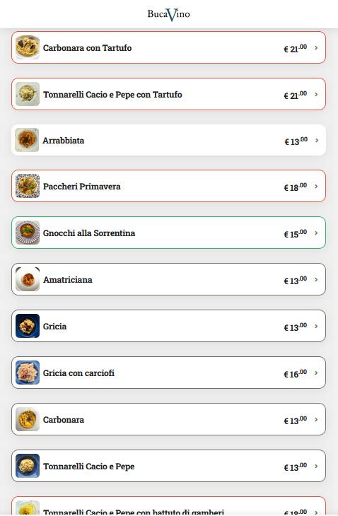 Menu di BucaVino 