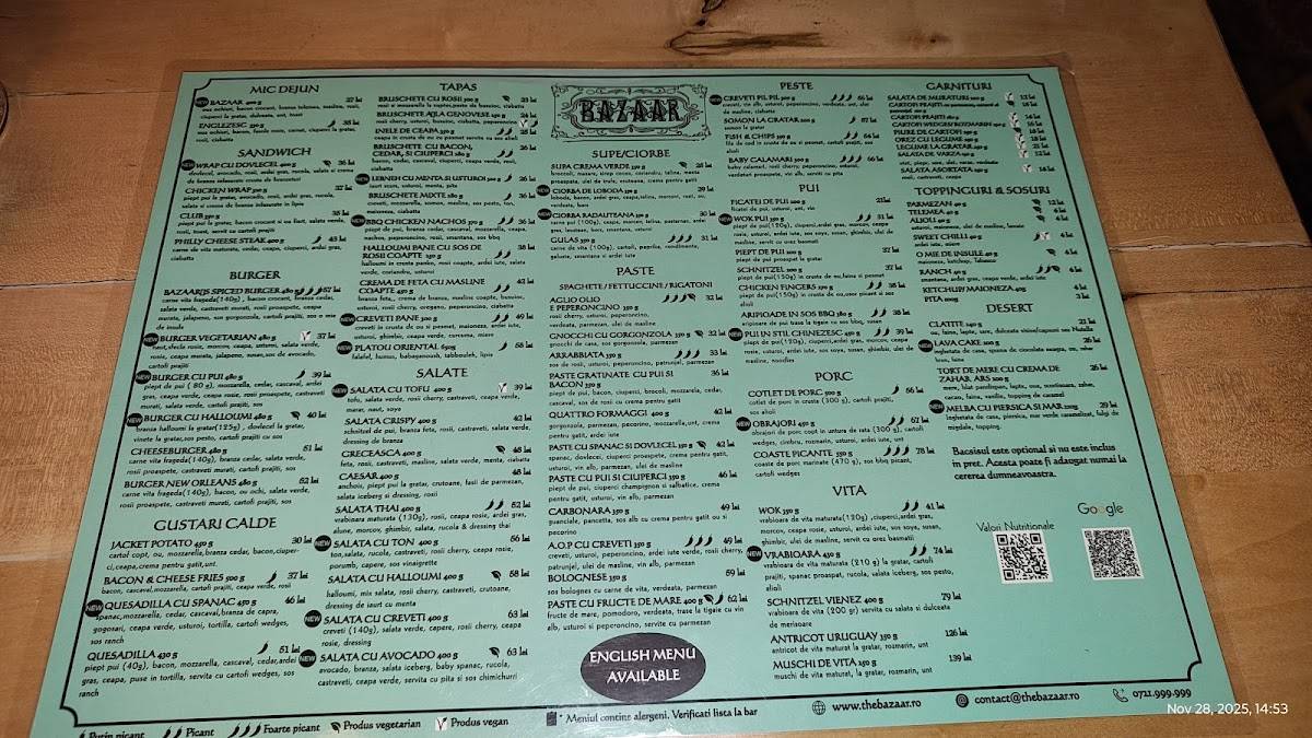 Menu de BAZAAR a place to Eat, Sip, Dance & Fall in love