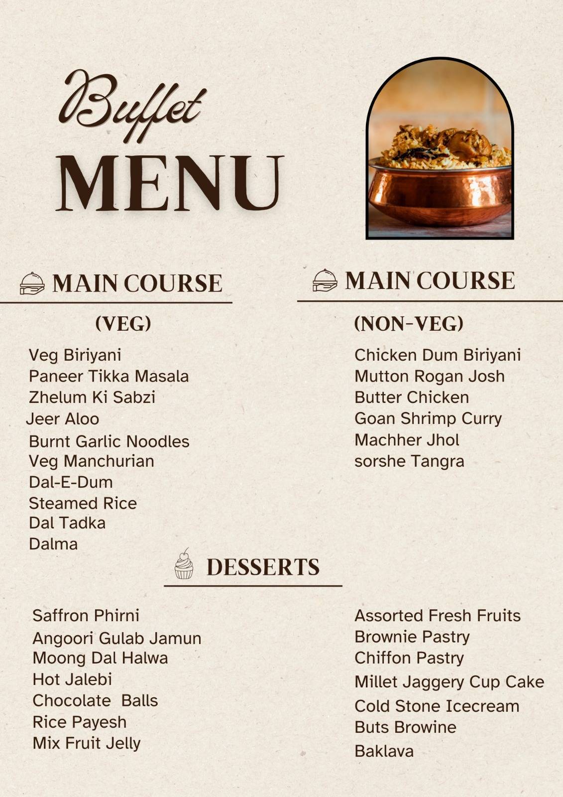 Buffet Restaurant And Banquet menu