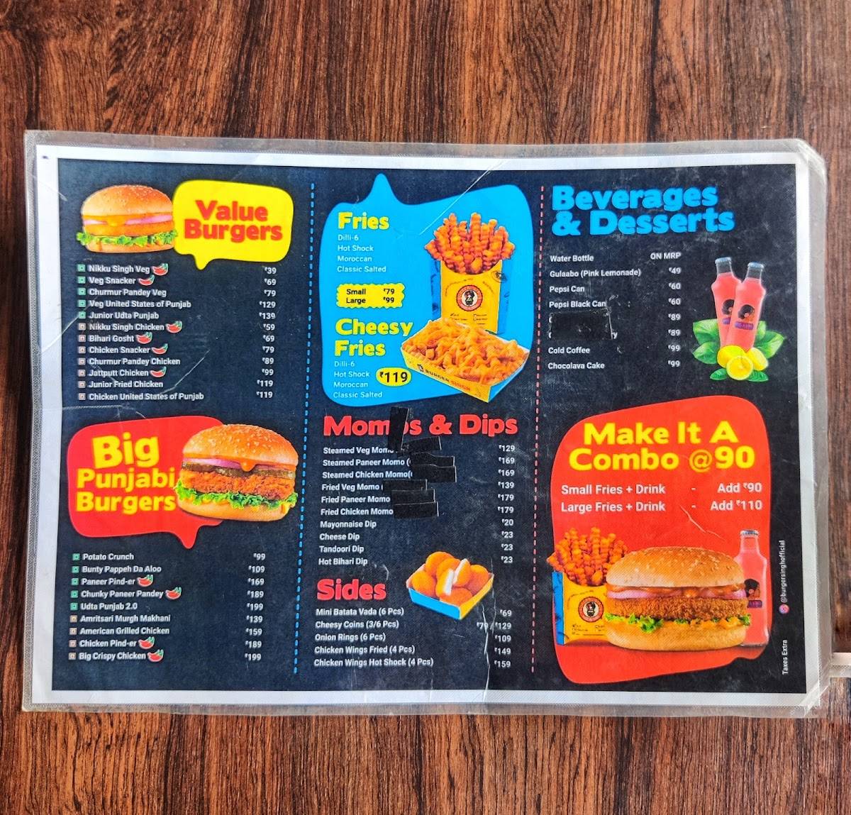 Burger Singh menu