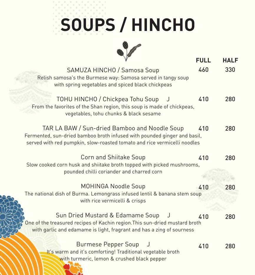 Burma Burma Restaurant & Tea Room menu