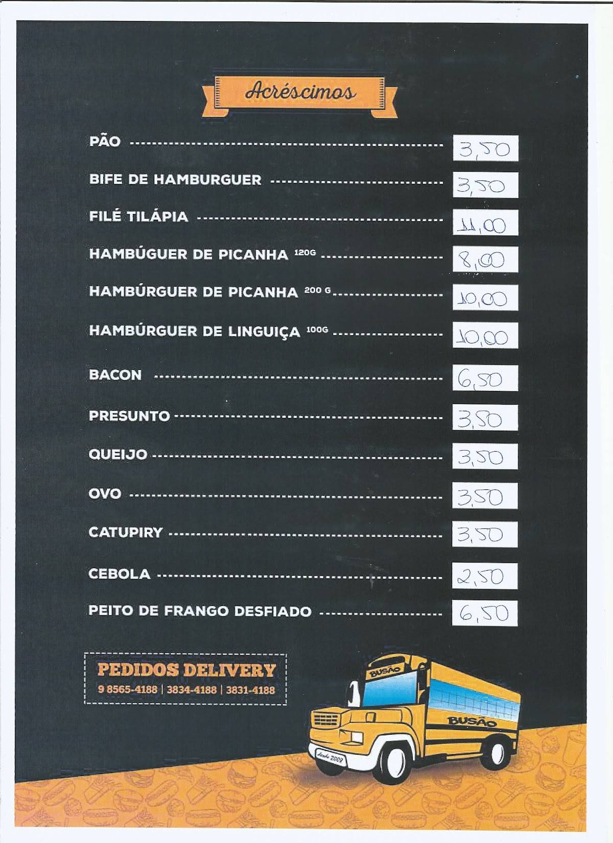 Busão cardápio