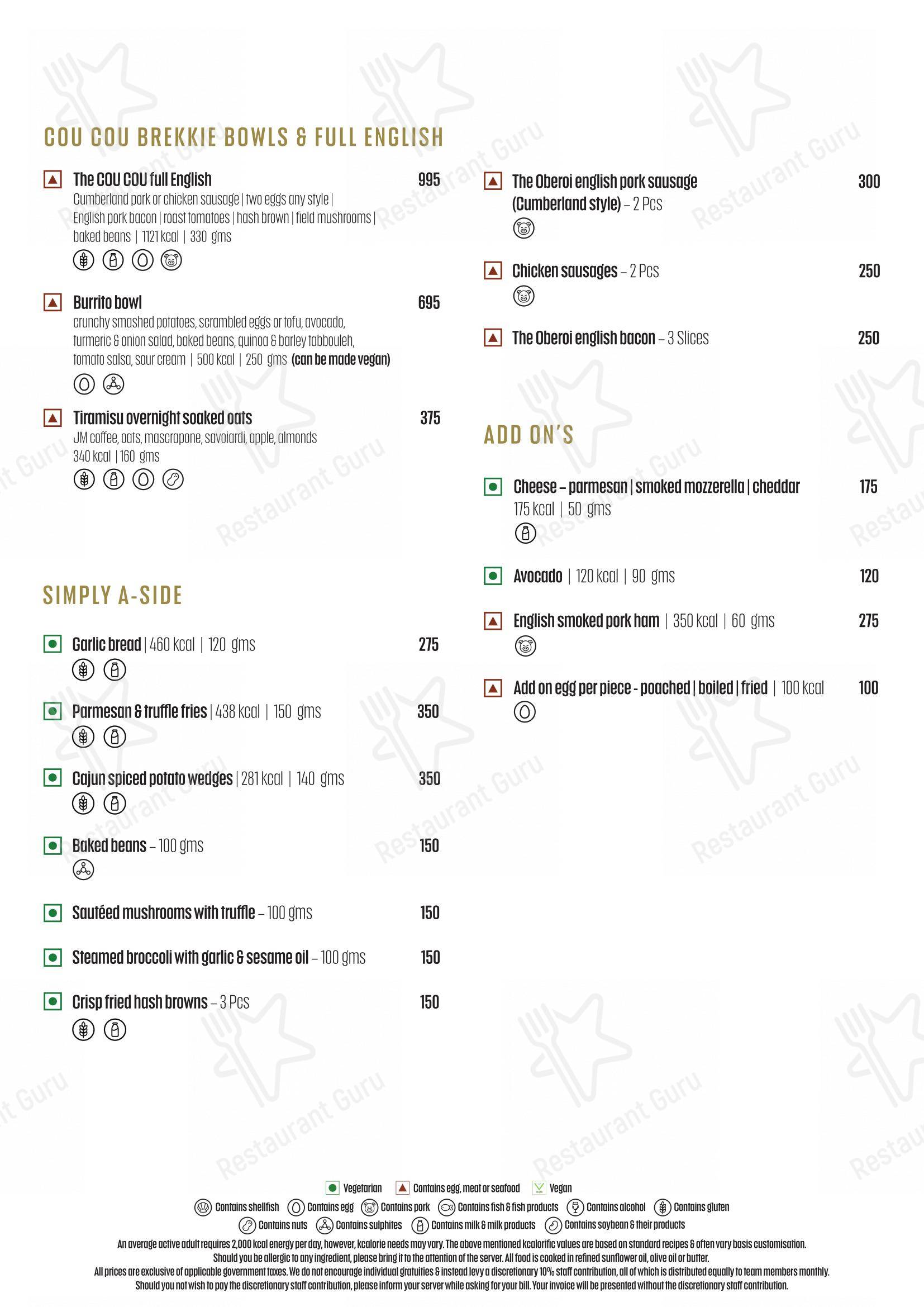 COU COU by Oberoi in Mumbai - Menu bar