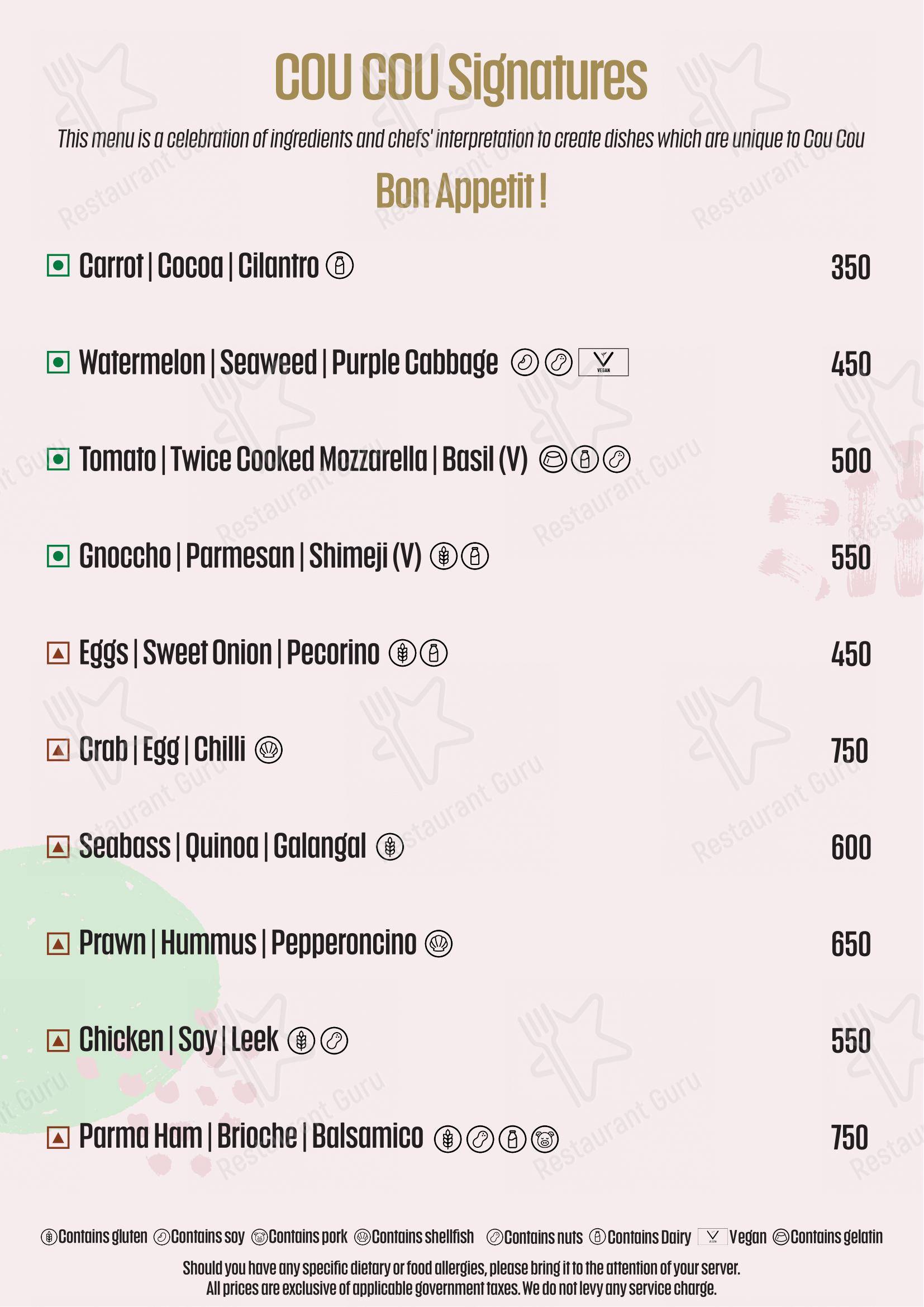 COU COU by Oberoi - Menu