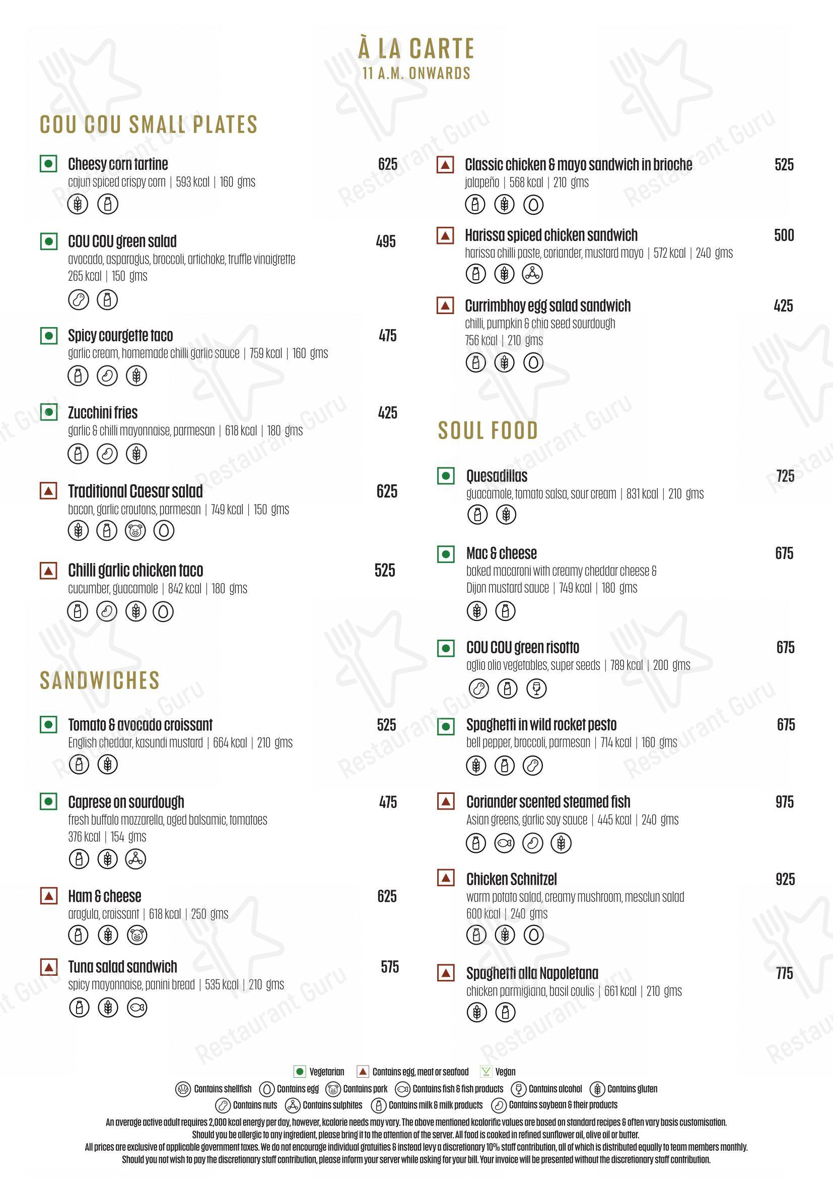COU COU by Oberoi in Mumbai - Menu bar