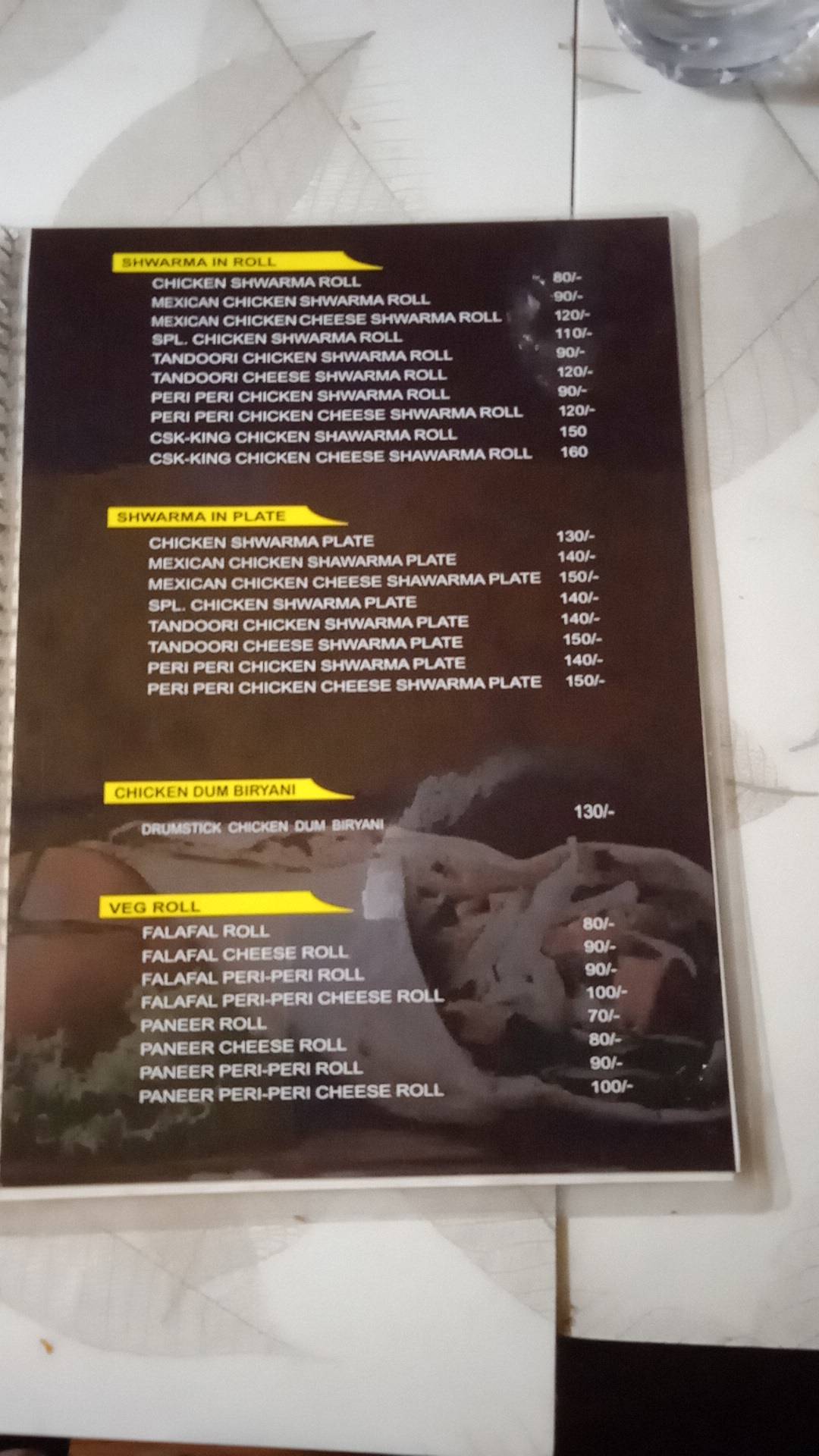 CSK Chicken Shawarma King menu