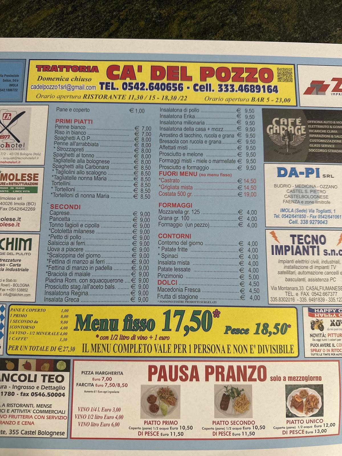 Menu di Ca' Del Pozzo 