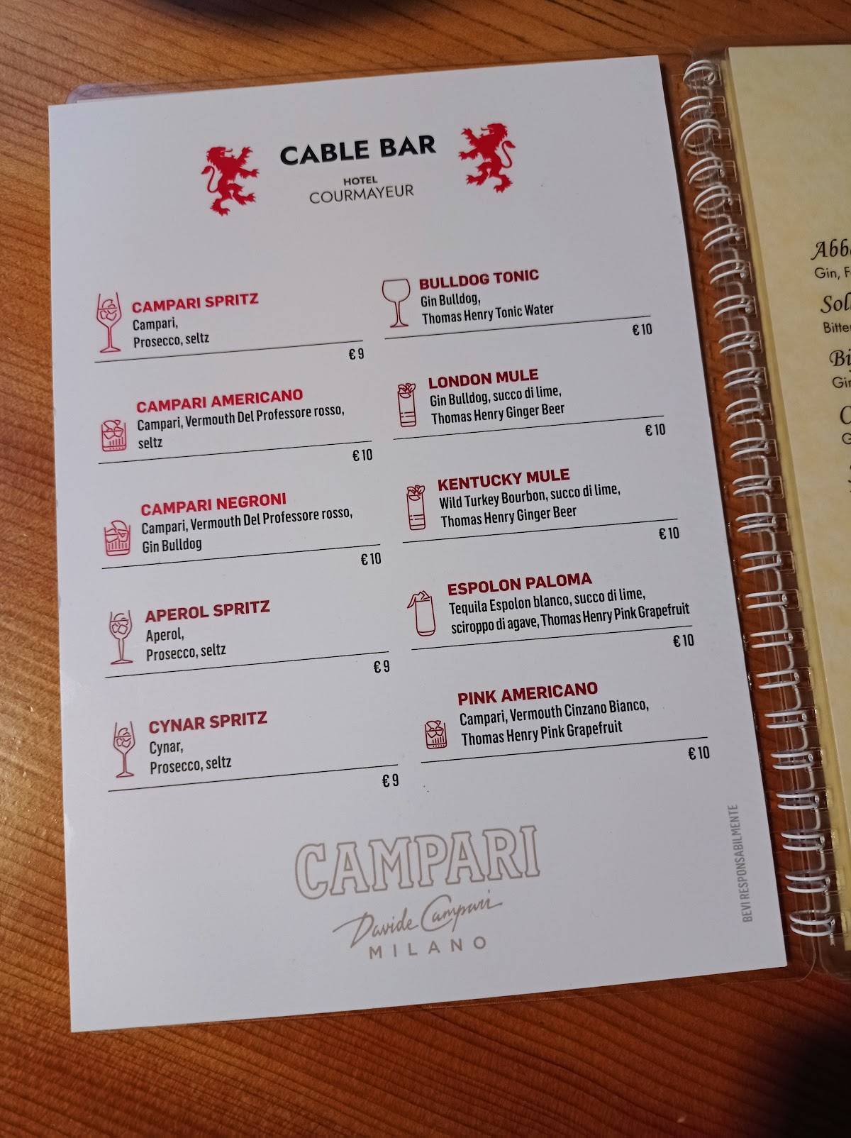 Menu di Cable Bar 