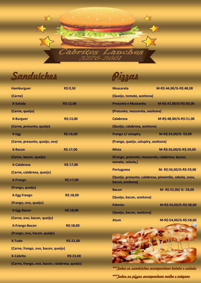 Cabrito's Lanches cardápio