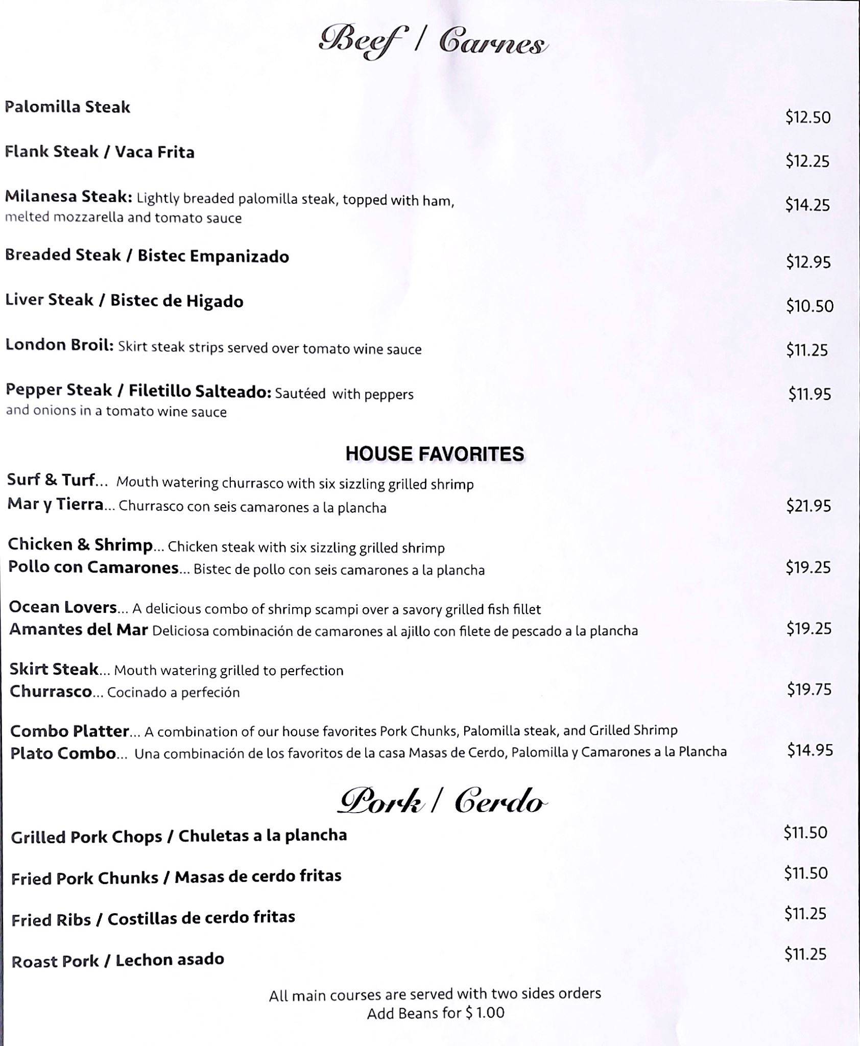 Menu at Cacique Restaurant, Miami