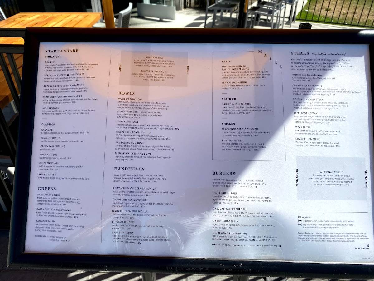 Cactus Club Cafe Kelowna Yacht Club menu