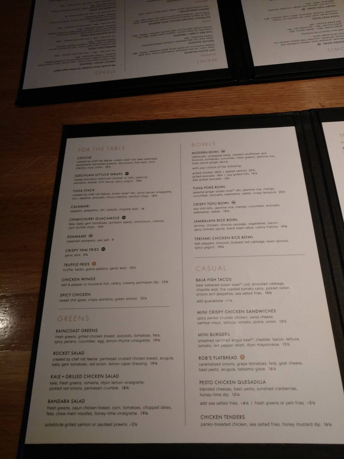 Cactus Club Cafe Kelowna Yacht Club menu