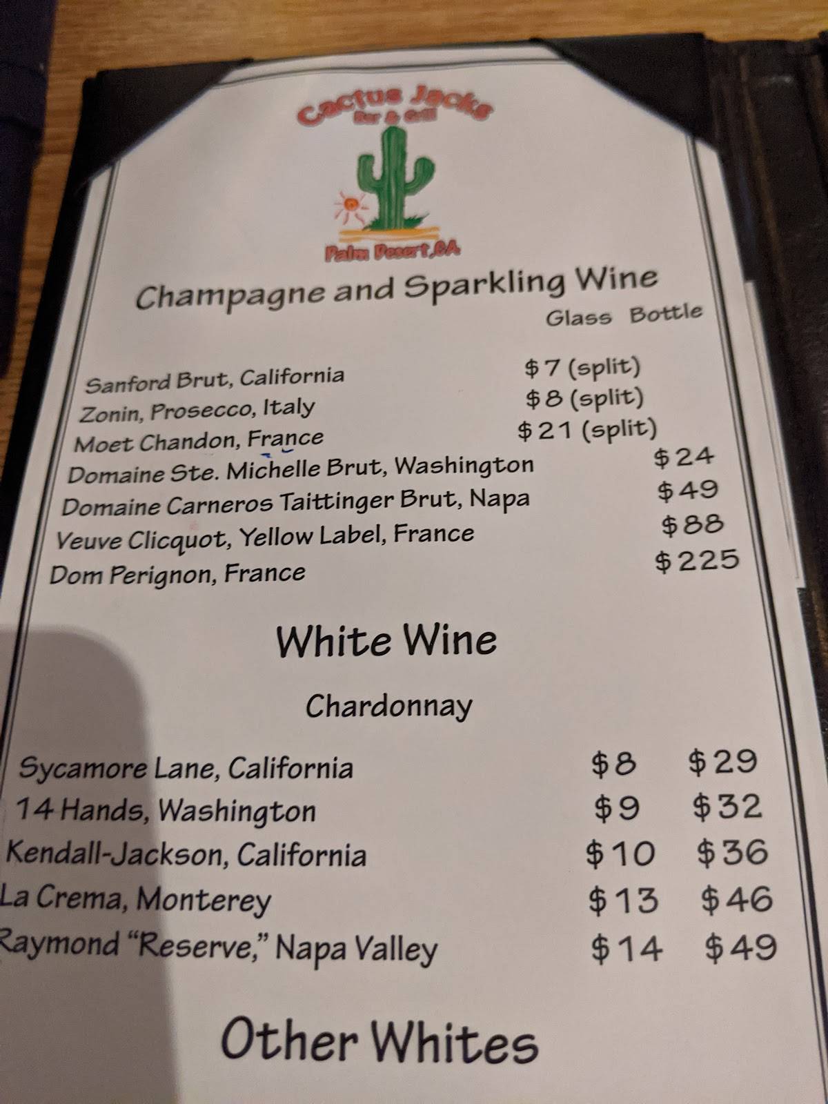 Menu at Cactus Jack's Bar & Grill, Palm Desert