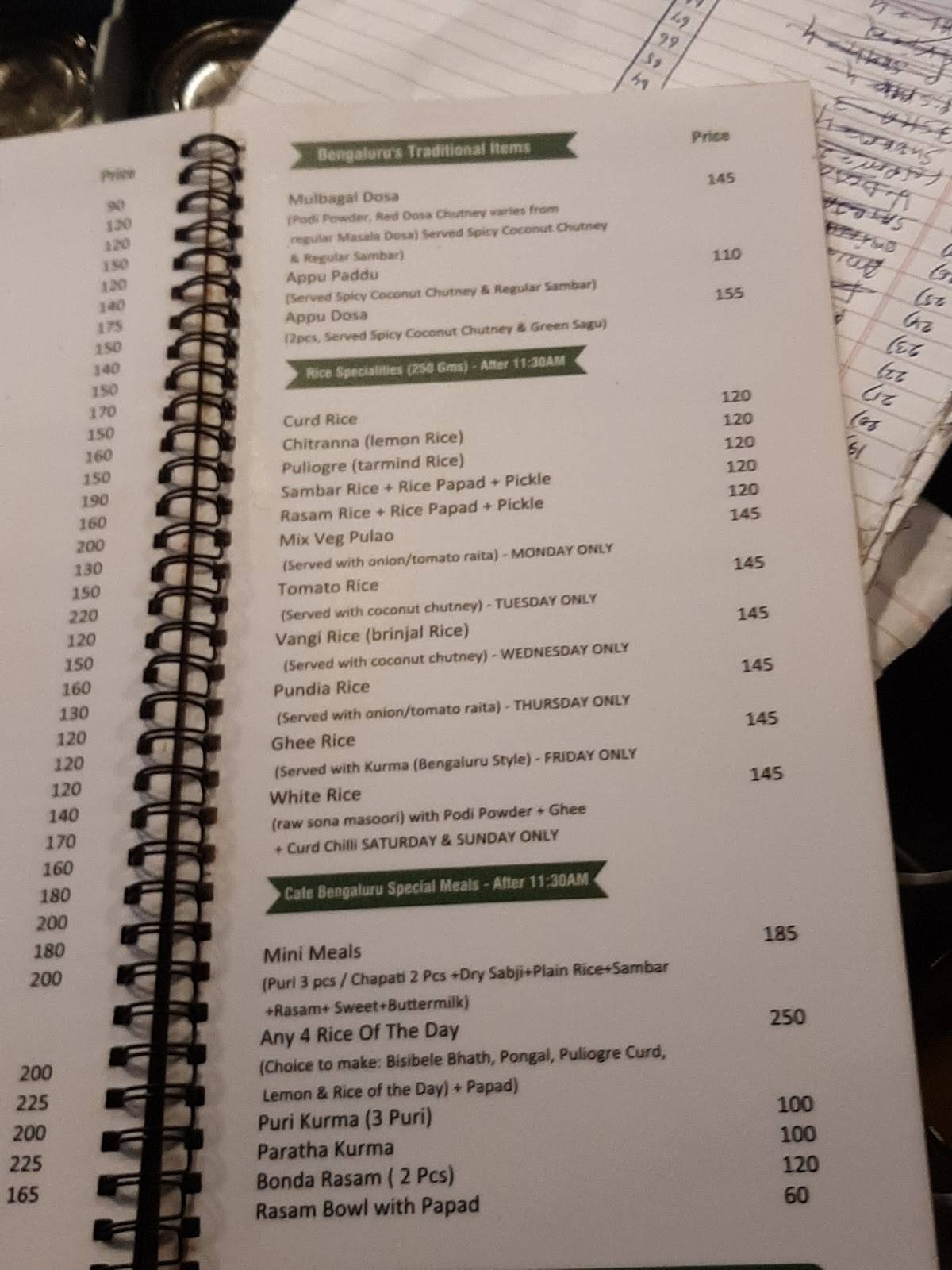 Cafe Bengaluru menu