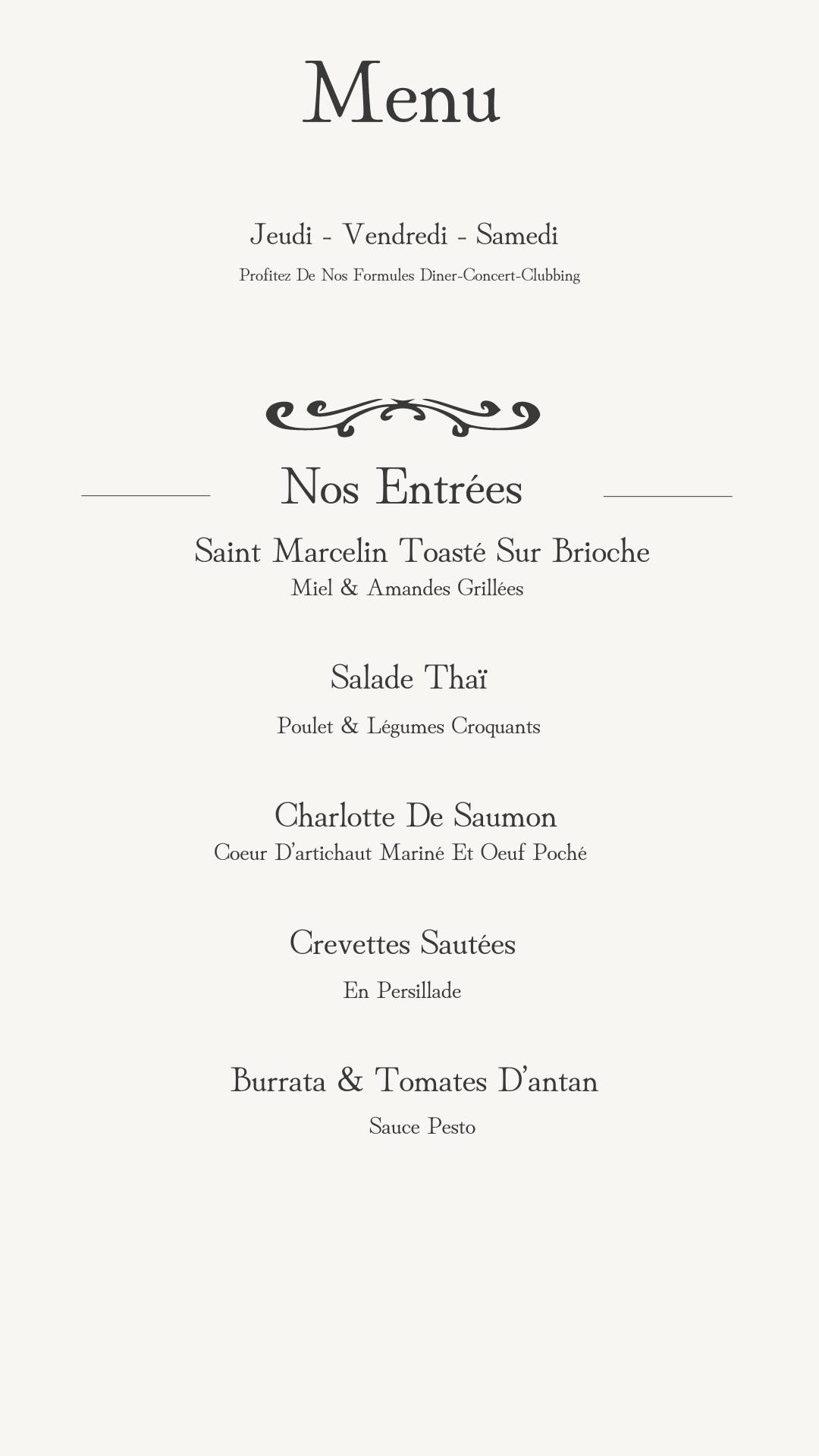 Menu de Bizz'art