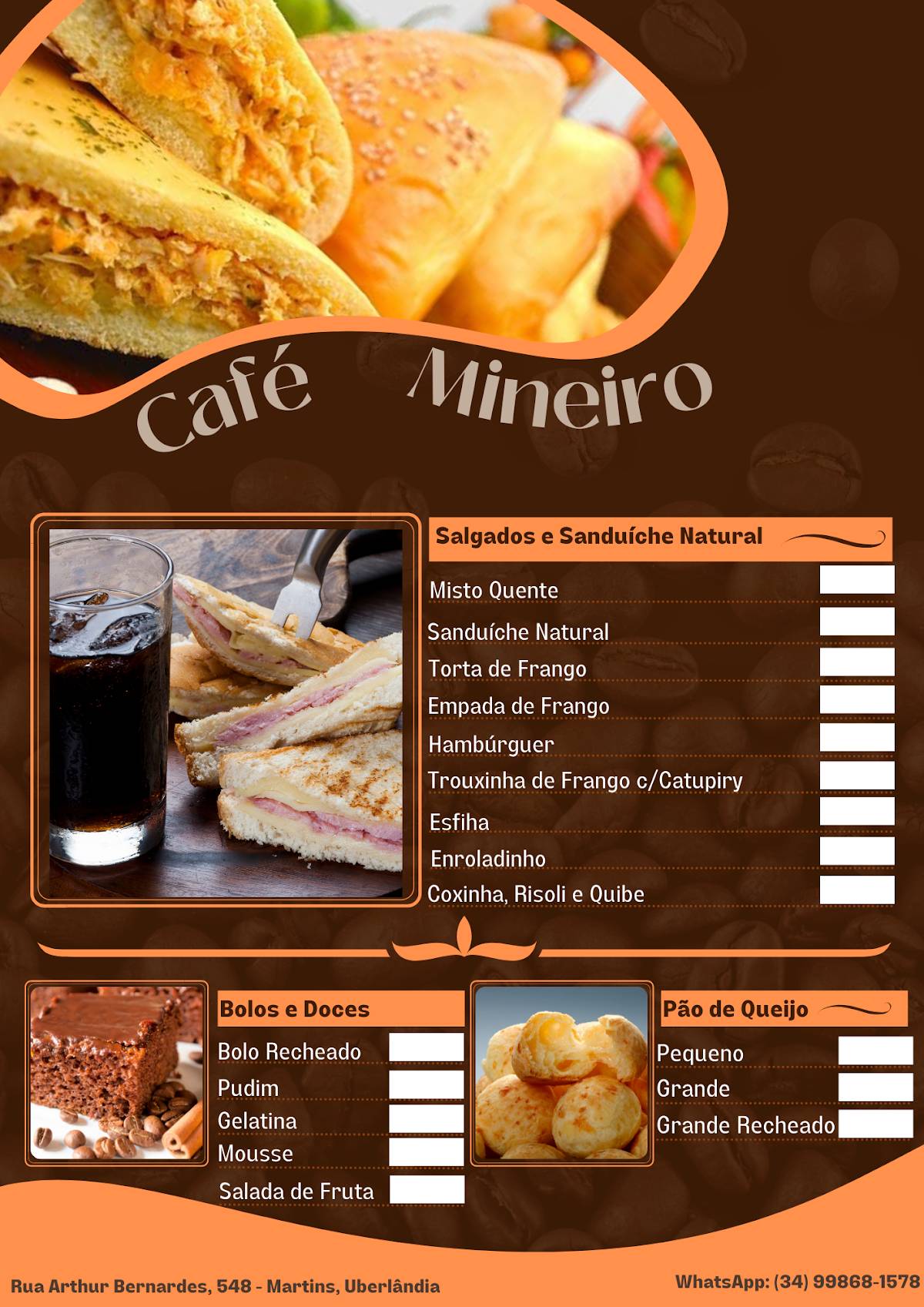 Café Mineiro cardápio