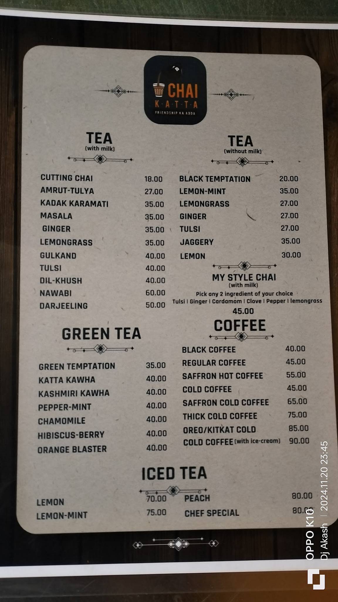 Chai Katta menu