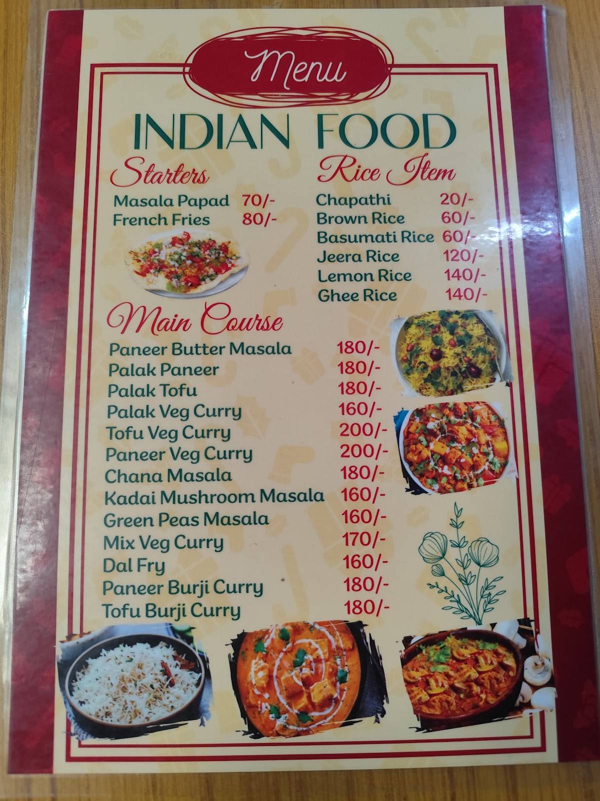 Chakra House Cafe menu