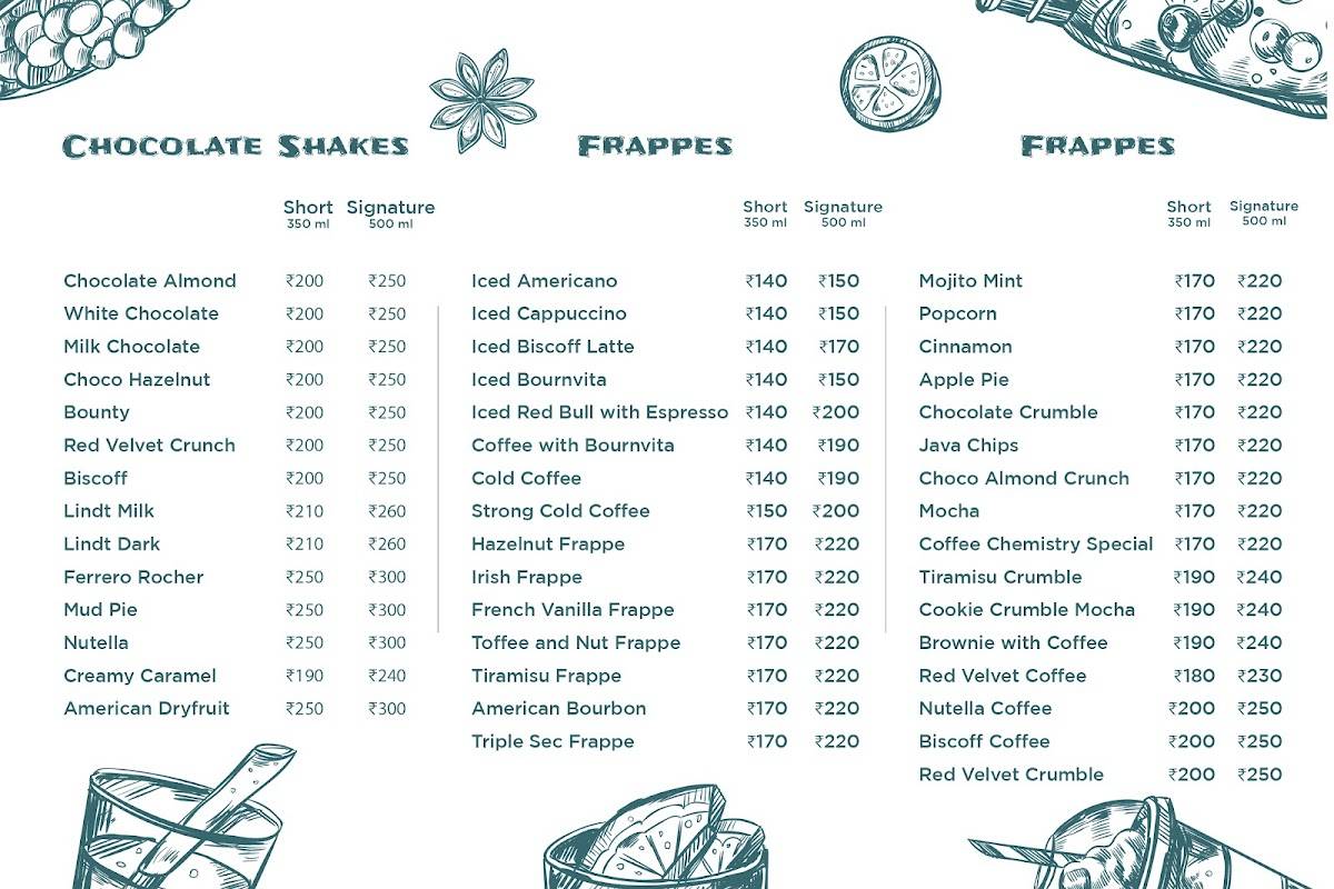 Coffee Chemistrry menu