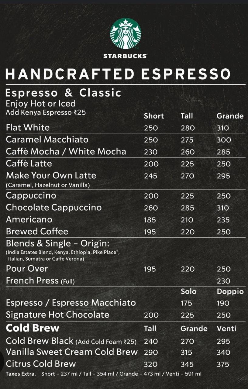 Café Coffee Day menu
