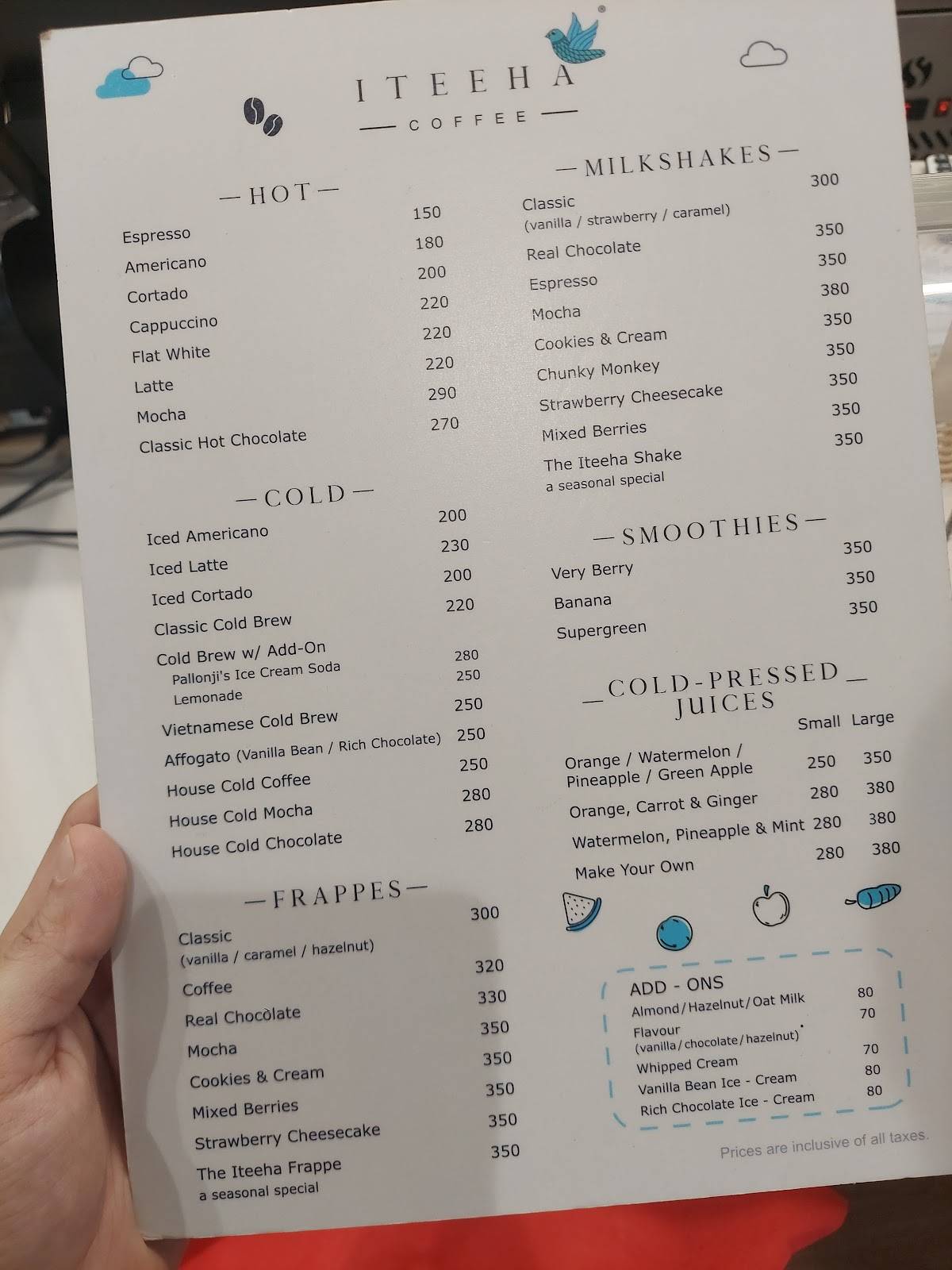 Iteeha Coffee menu