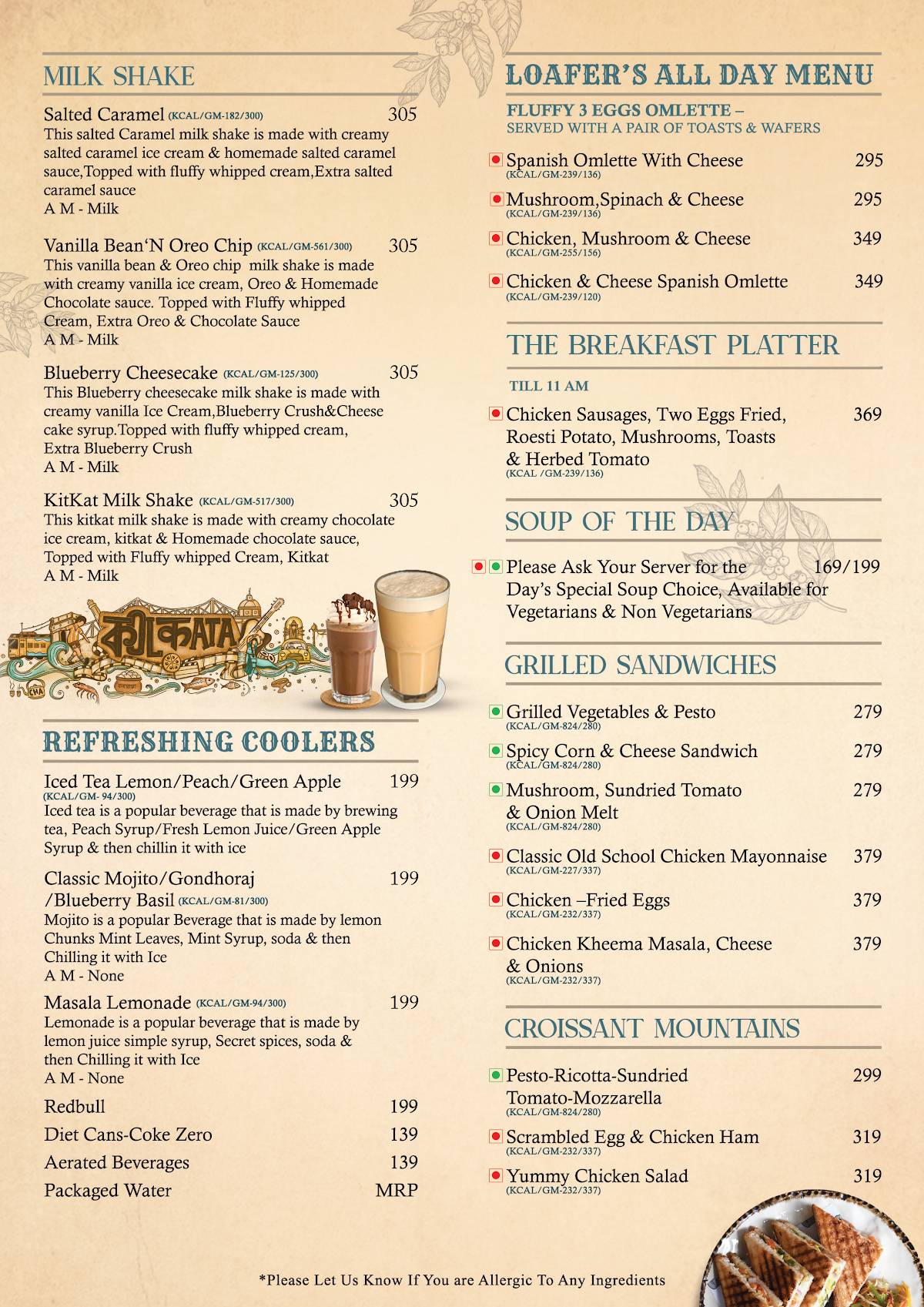 Loafer's Cafe menu