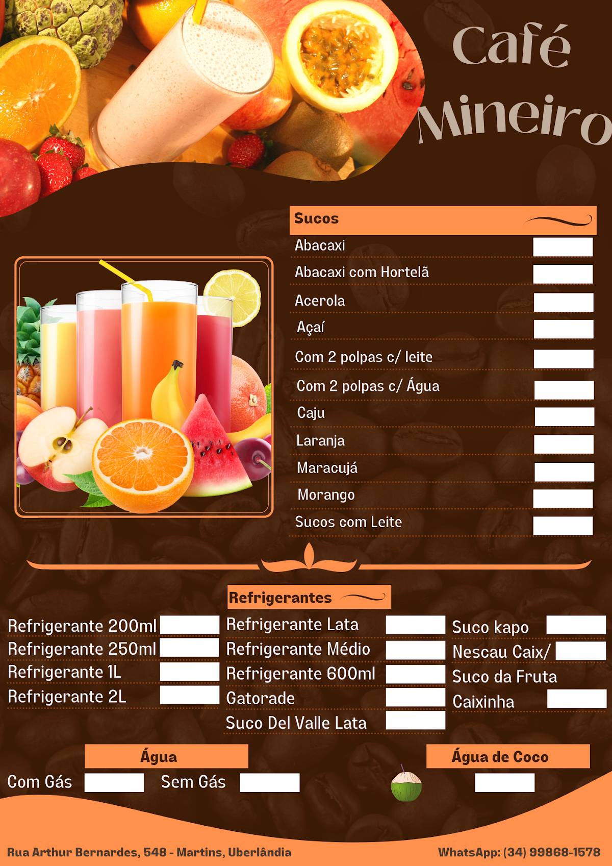 Café Mineiro cardápio