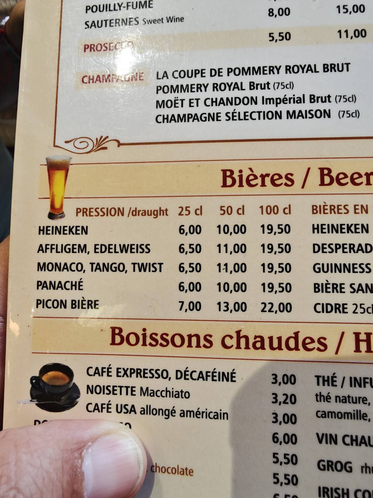 Menu de Opéra Café