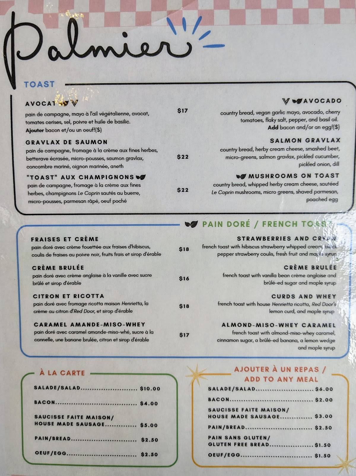 Menu de Palmier