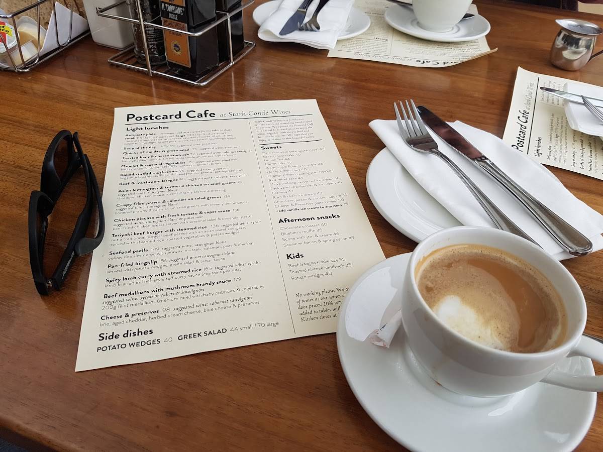 Menu at Postcard Café at StarkCondé Wines cafe, Stellenbosch