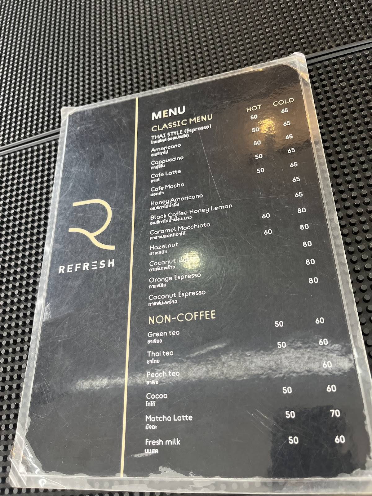 Carta de Refresh cafe, Non Nam Thaeng