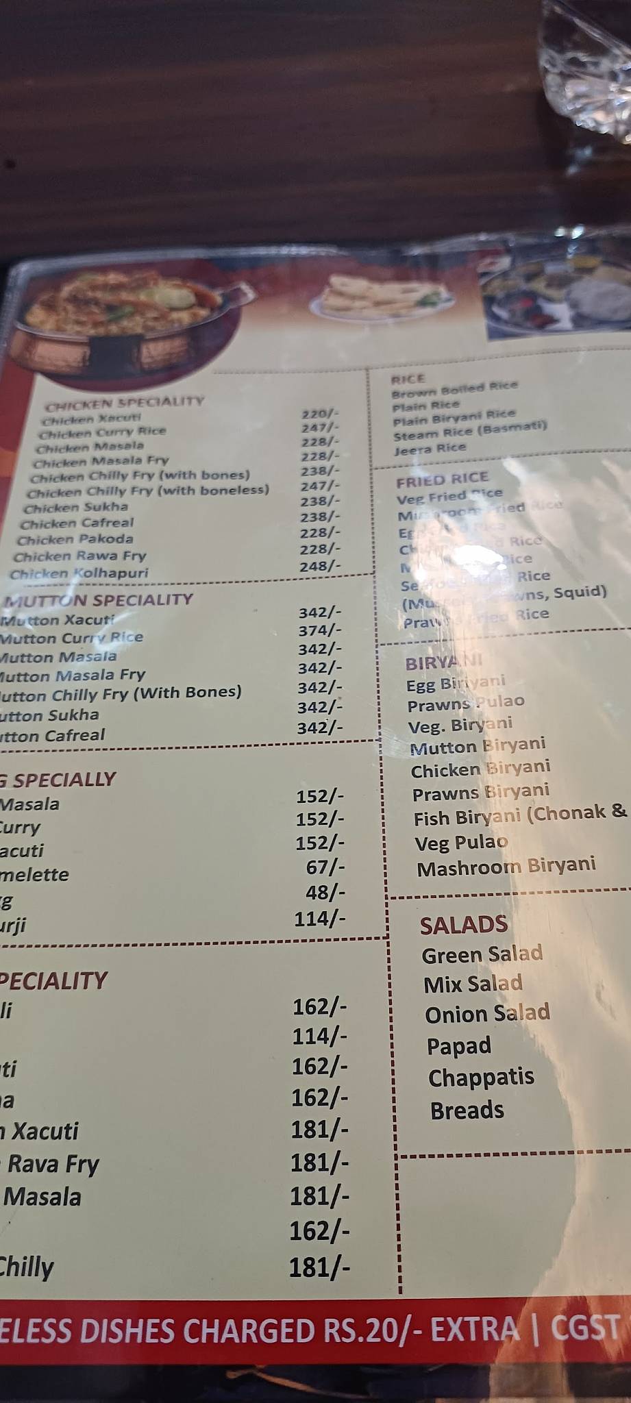 Cafe Ritz Restaurant & Bar menu