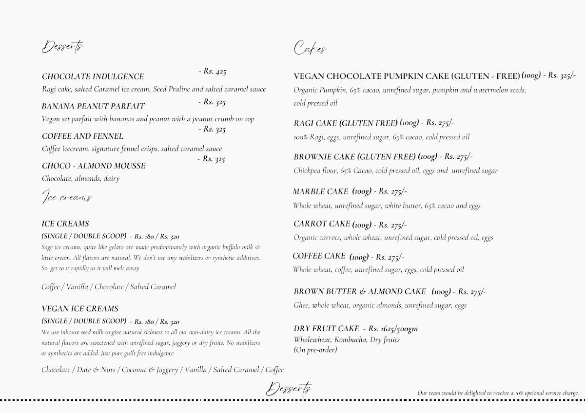 SAGE Farm Cafe menu