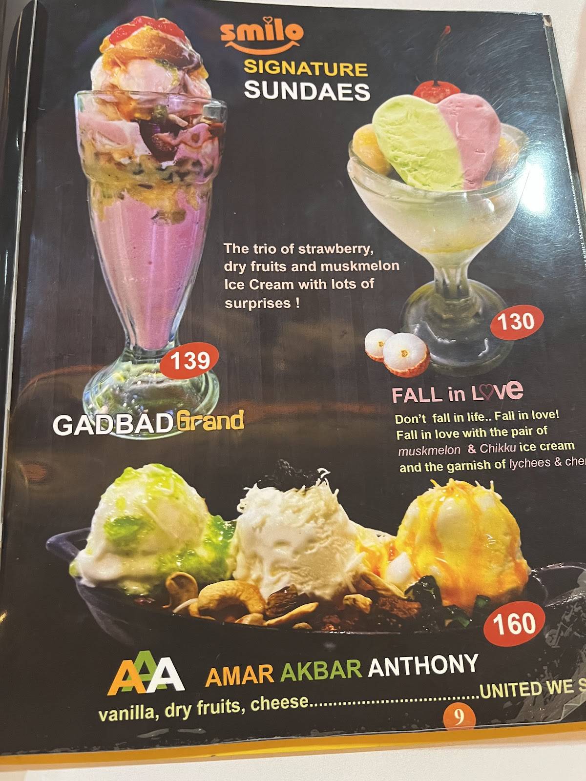 Smilo Ice Cream Parlour n Cafe menu