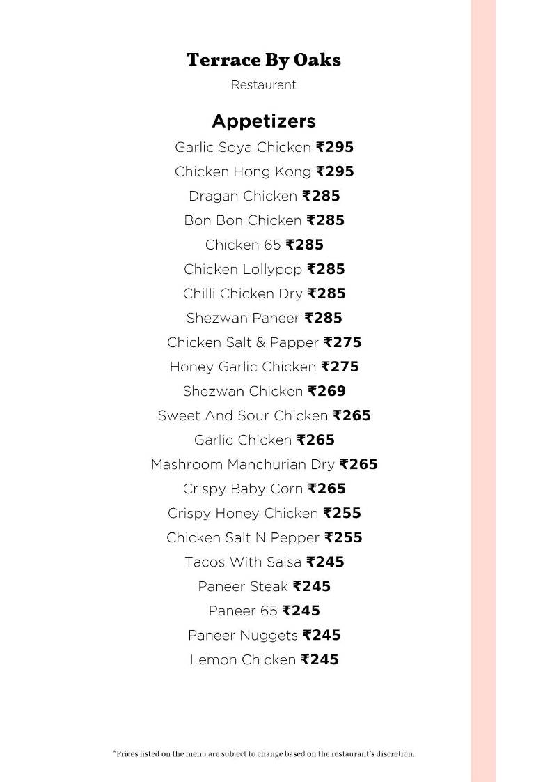 Terrace By Oaks menu