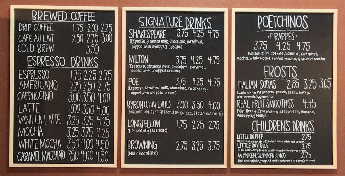 Menu at The Drowsy Poet Coffee Co. Coffee Break Cafe, Pace, Woodbine Rd