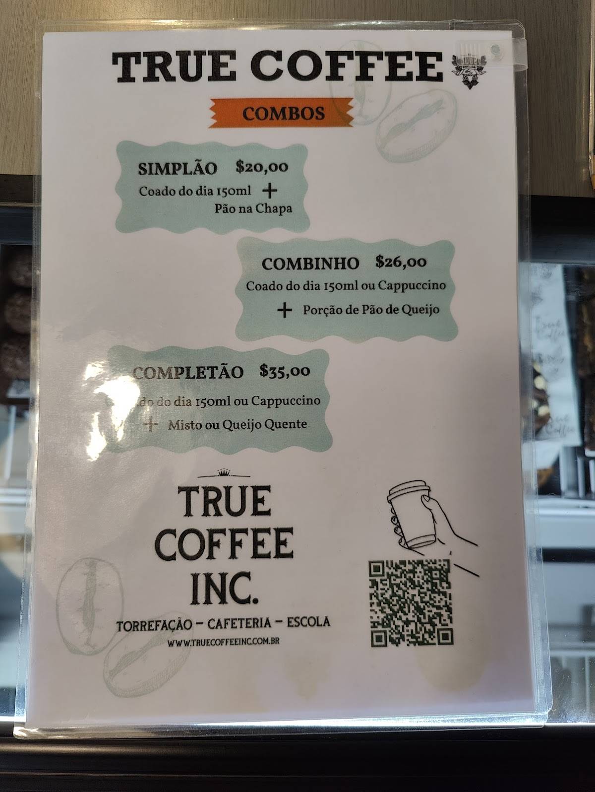 True Coffee Inc. cardápio