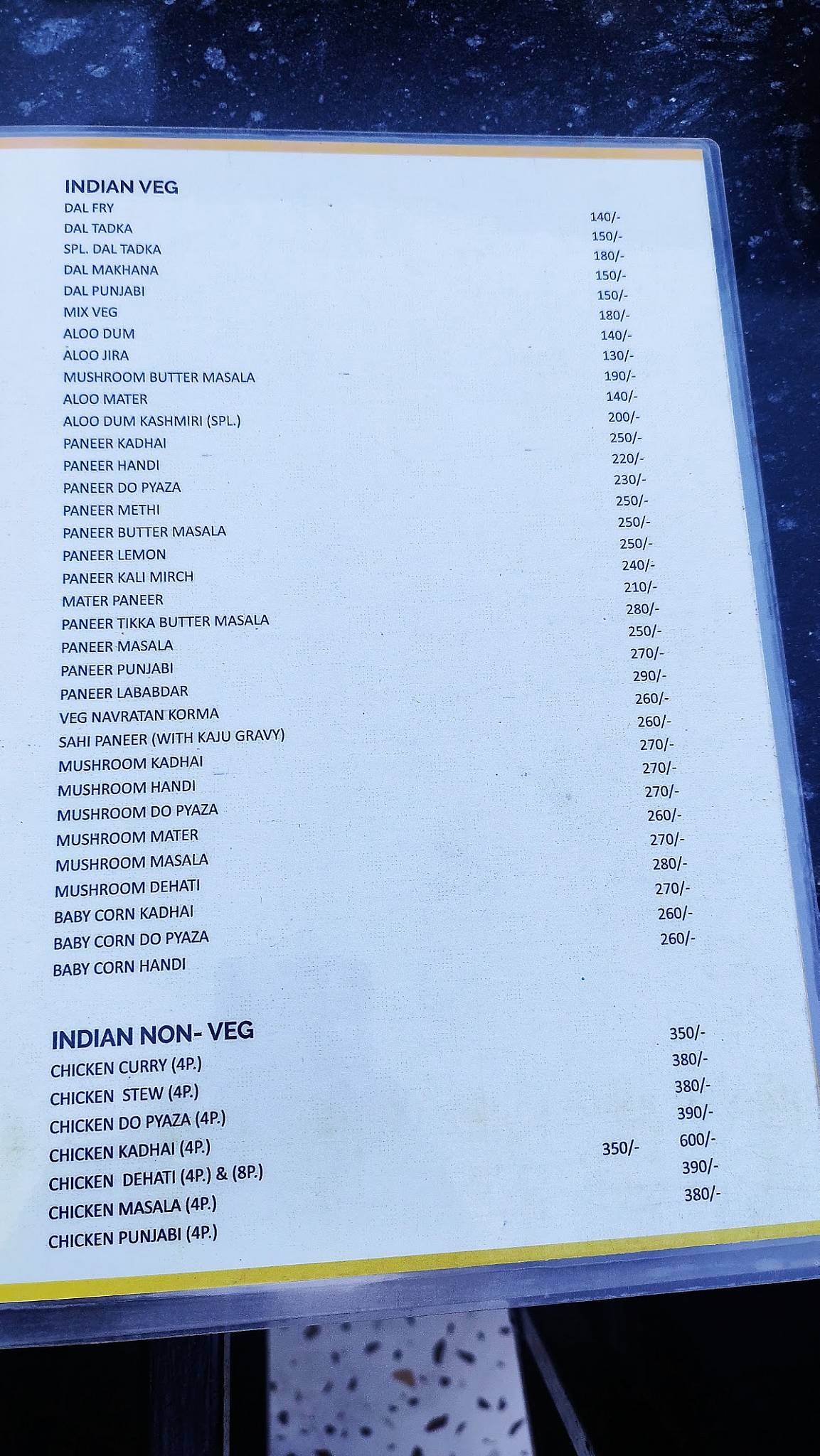 Unplugged Dineout menu