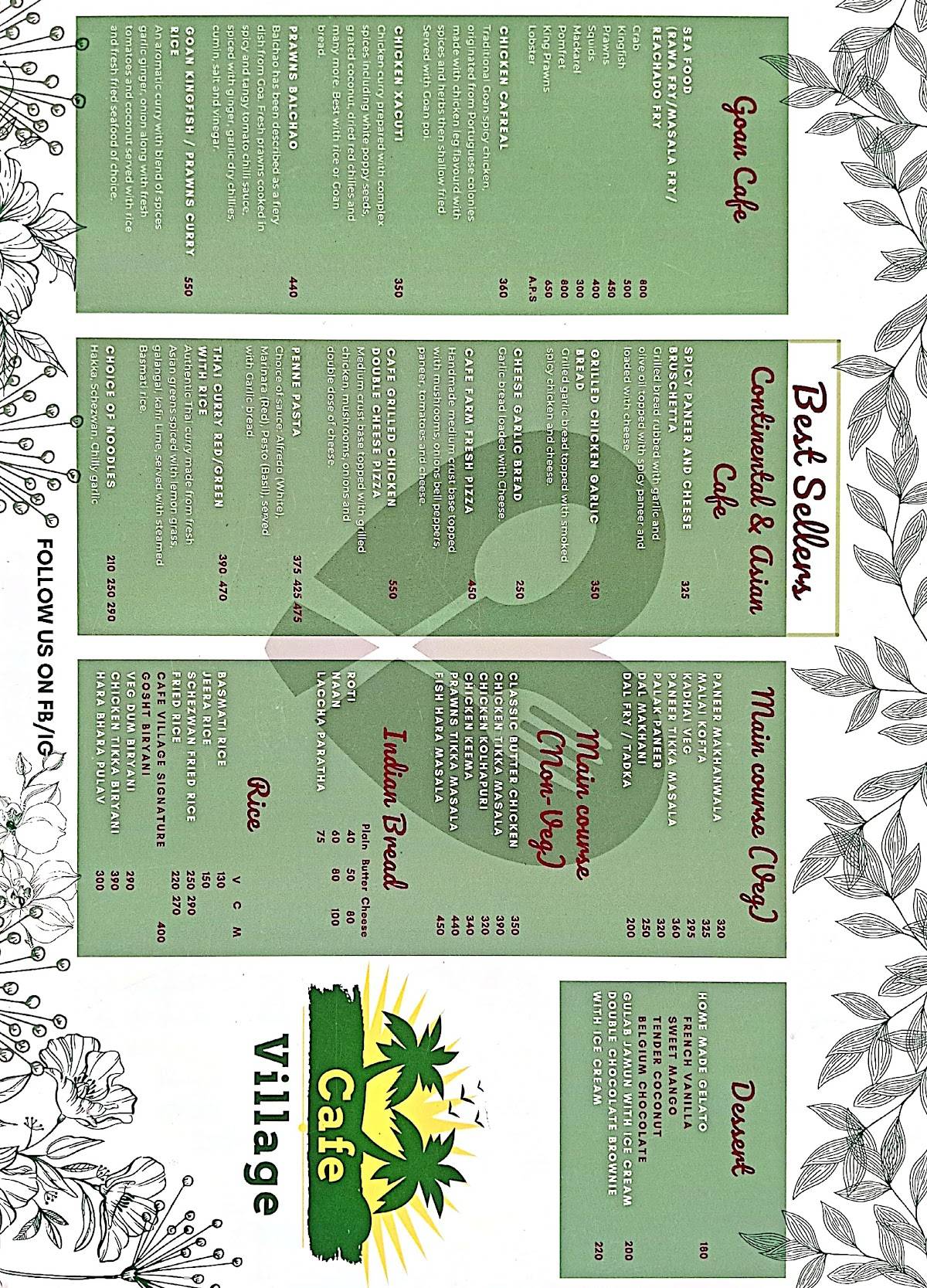 Café Village Restaurant and Bar menu